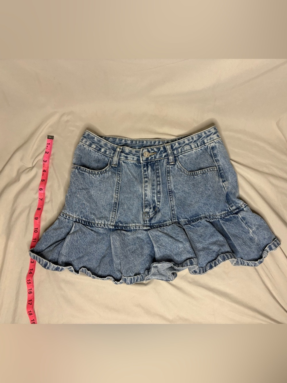 SHEIN Light Blue Washed Denim Ruffle Mini Skirt